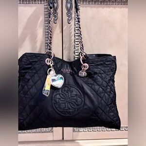 GUESS Black Quilted Shoulder Bag with Chain Straps READ THE‎ DESCRIPTION